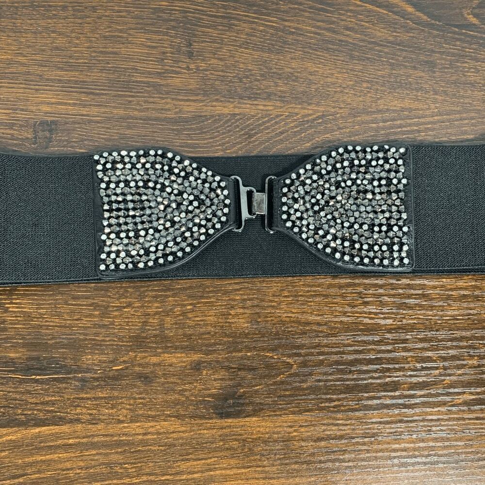 Embellished Silver and Black Stretch Belt